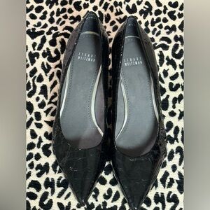 Stuart Weitzman Black Patent Croc Embossed Kitten Heels Size 11